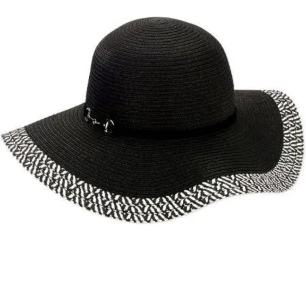 🆕Horsebit Black Floppy Hat w/ White Accent Border Size OSFM